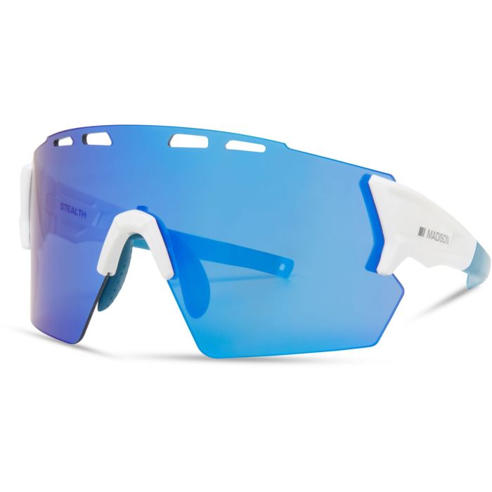 Tweeks Cycles Madison Stealth Sunglasses - Gloss White Frame / Blue Mirror Lens | Clearance section. 365 day returns, 0% finance & FREE delivery over £50