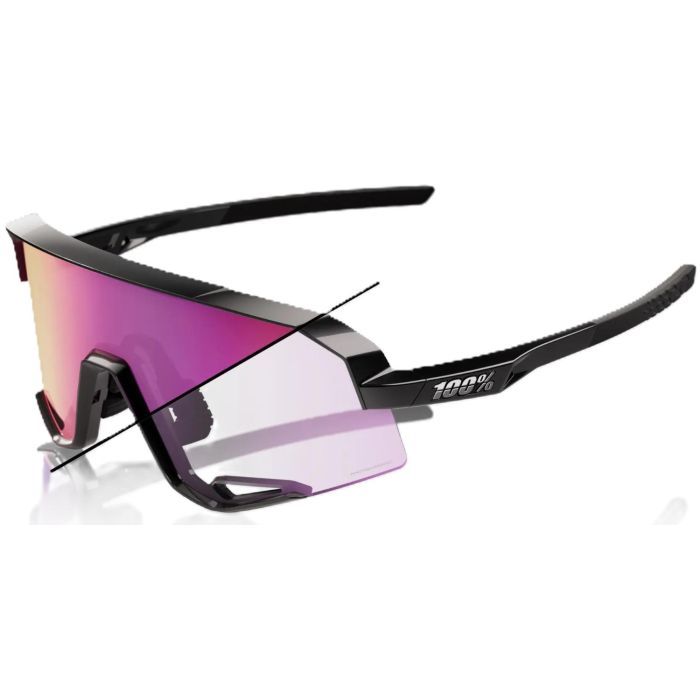 Tweeks Cycles 100% Slendale Sunglasses - Gloss Black / Purple Flash Mirror Photochromic Lens | Clearance section. 365 day returns, 0% finance & FREE delivery over £50