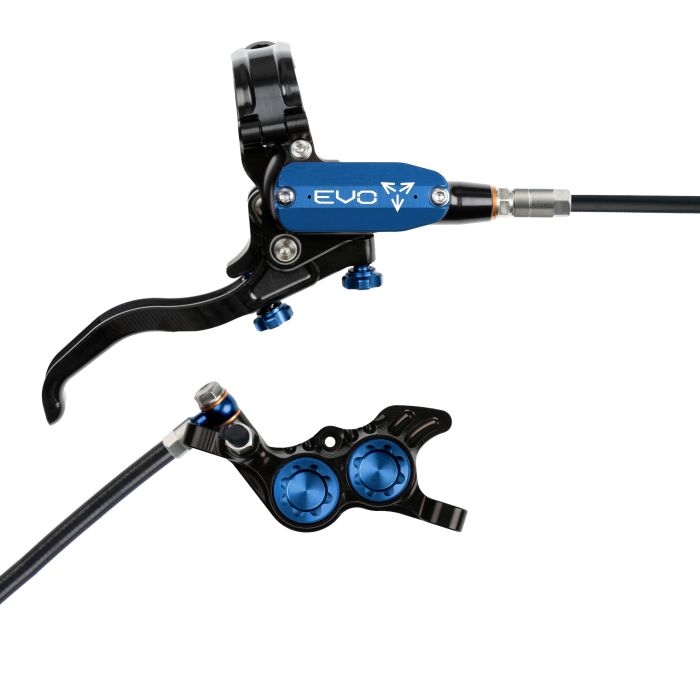 Tweeks Cycles Hope Tech 4 EVO GR4 Hydraulic Disc Brake - Black / BlueFront Right HandStandard | Clearance section. 365 day returns, 0% finance & FREE delivery over £50