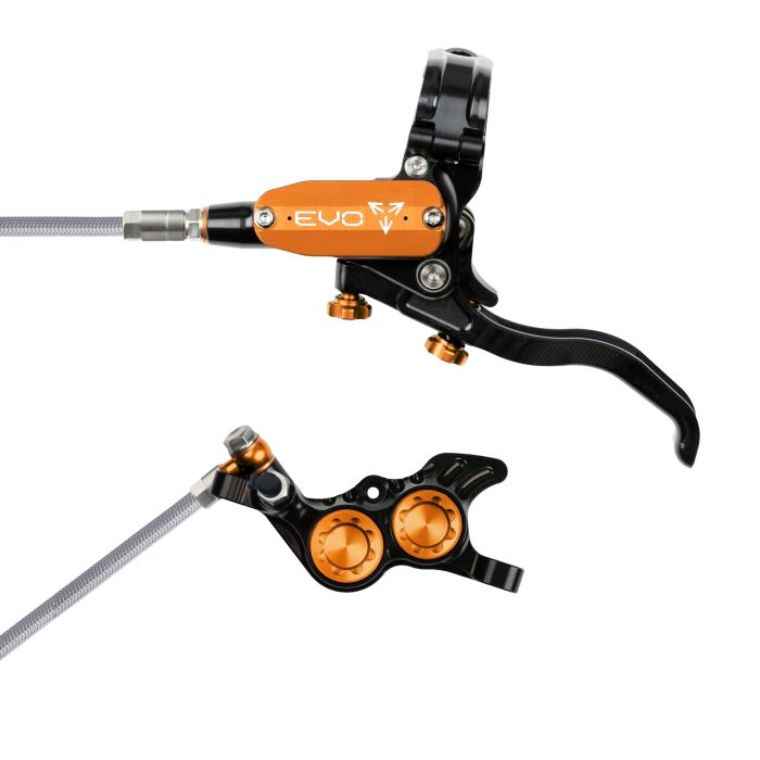 Tweeks Cycles Hope Tech 4 EVO GR4 Hydraulic Disc Brake - Black / OrangeRear Left HandBraided | Clearance section. 365 day returns, 0% finance & FREE delivery over £50