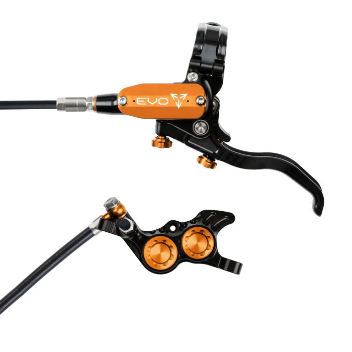 Tweeks Cycles Hope Tech 4 EVO GR4 Hydraulic Disc Brake - Black / OrangeRear Left HandStandard | Clearance section. 365 day returns, 0% finance & FREE delivery over £50