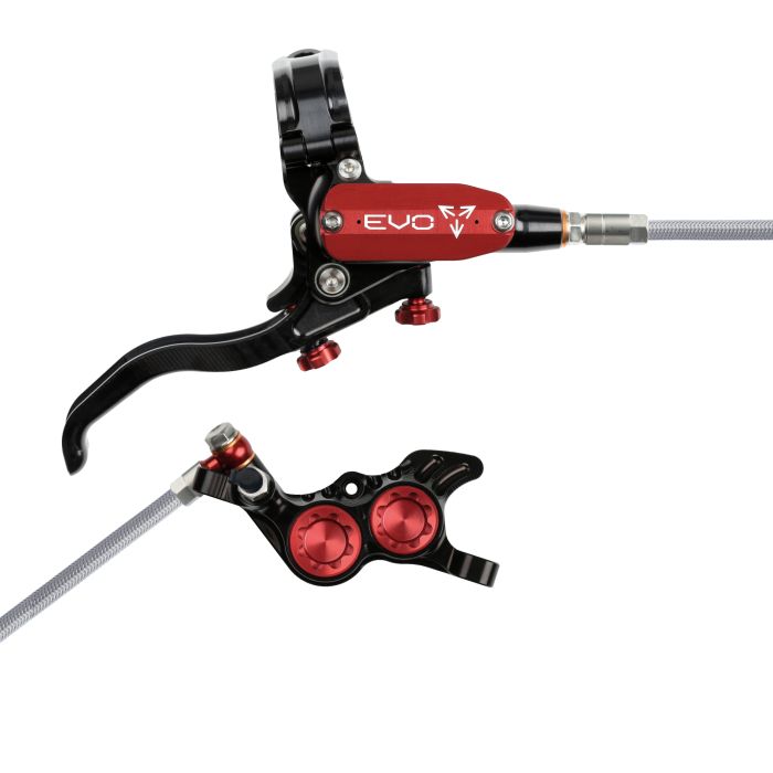 Tweeks Cycles Hope Tech 4 EVO GR4 Hydraulic Disc Brake - Black / RedFront Right HandBraided | Clearance section. 365 day returns, 0% finance & FREE delivery over £50