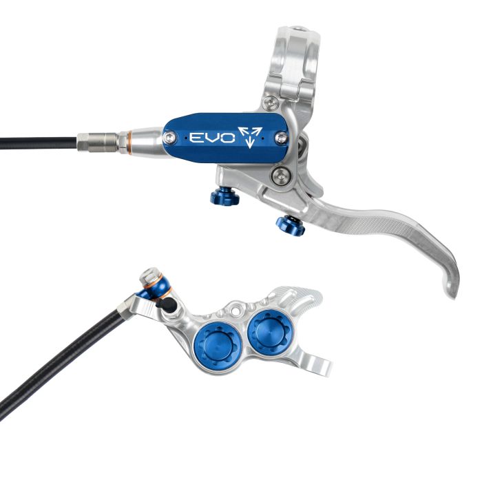 Tweeks Cycles Hope Tech 4 EVO GR4 Hydraulic Disc Brake - Silver / BlueRear Left HandStandard | Clearance section. 365 day returns, 0% finance & FREE delivery over £50