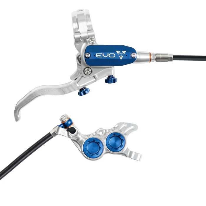 Tweeks Cycles Hope Tech 4 EVO GR4 Hydraulic Disc Brake - Silver / BlueFront Right HandStandard | Clearance section. 365 day returns, 0% finance & FREE delivery over £50