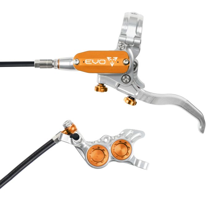 Tweeks Cycles Hope Tech 4 EVO GR4 Hydraulic Disc Brake - Silver / OrangeRear Left HandStandard | Clearance section. 365 day returns, 0% finance & FREE delivery over £50