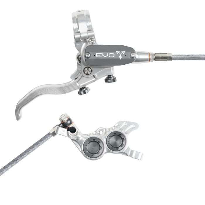 Tweeks Cycles Hope Tech 4 EVO GR4 Hydraulic Disc Brake - Silver / SmokeFront Right HandBraided | Clearance section. 365 day returns, 0% finance & FREE delivery over £50
