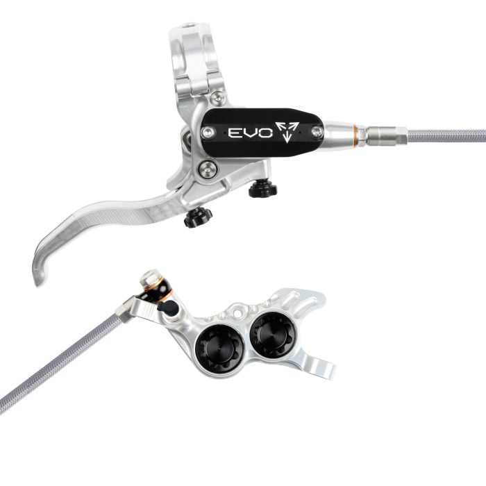 Tweeks Cycles Hope Tech 4 EVO GR4 Hydraulic Disc Brake - Silver / BlackFront Right HandBraided | Clearance section. 365 day returns, 0% finance & FREE delivery over £50