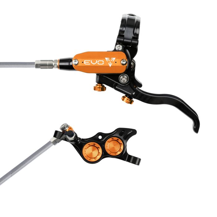 Tweeks Cycles Hope Tech 4 EVO TR4 Hydraulic Disc Brake - Black / OrangeRear Left HandBraided | Clearance section. 365 day returns, 0% finance & FREE delivery over £50