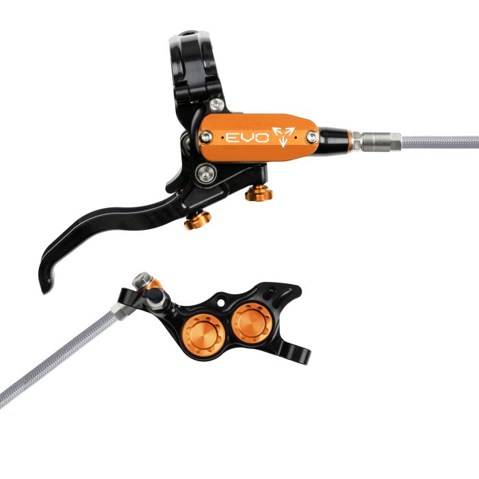 Tweeks Cycles Hope Tech 4 EVO TR4 Hydraulic Disc Brake - Black / OrangeFront Right HandBraided | Clearance section. 365 day returns, 0% finance & FREE delivery over £50