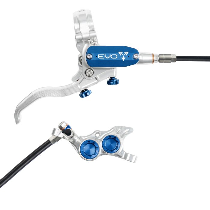 Tweeks Cycles Hope Tech 4 EVO TR4 Hydraulic Disc Brake - Silver / BlueFront Right HandStandard | Clearance section. 365 day returns, 0% finance & FREE delivery over £50