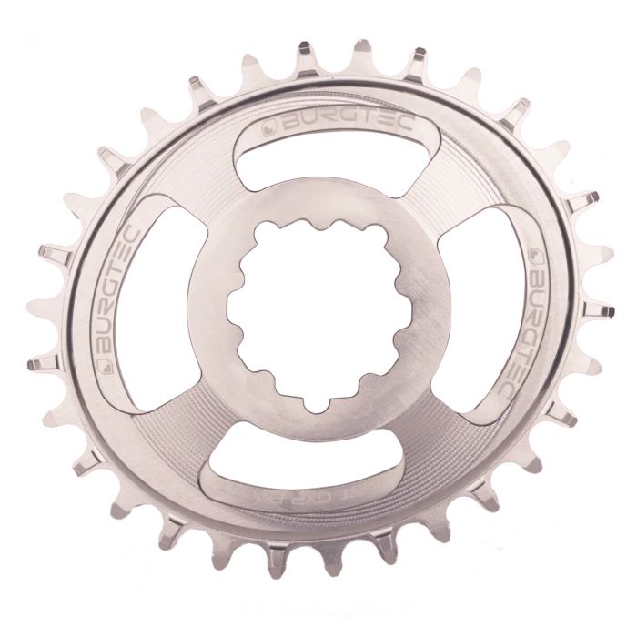 Image of Burgtec Thick Thin Oval Chainring - 3mm Offset Boost GXP - Rhodium Silver