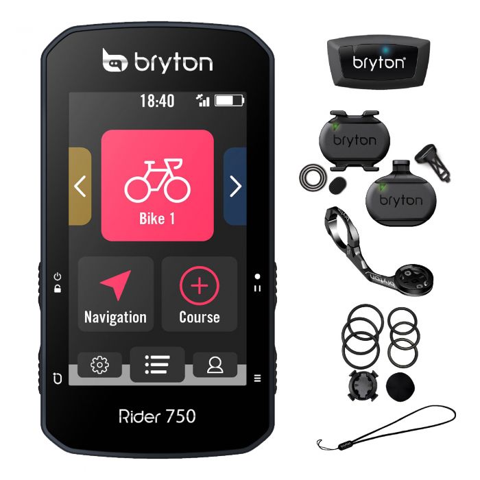 Image of Bryton Rider 750T GPS Cycle Computer Bundle With Speed/Cadence/Heart Rate Sensor