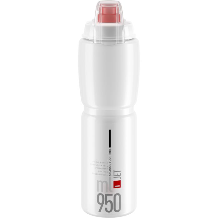 Tweeks Cycles Elite Jet Biodegradable MTB Water Bottle - Clear / Red, 950ml | Clearance section. 365 day returns, 0% finance & FREE delivery over £50