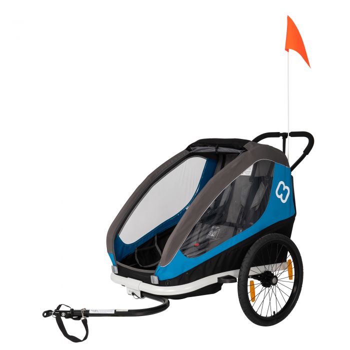 Image of Hamax Traveller Twin Child Bike Trailer - Blue / Grey