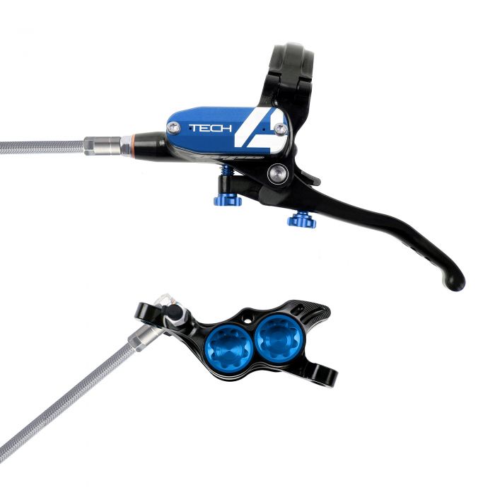 Hope Technology Tech 4 E4 Hydraulic Disc Brake - Black / BlueFront Right HandBraided