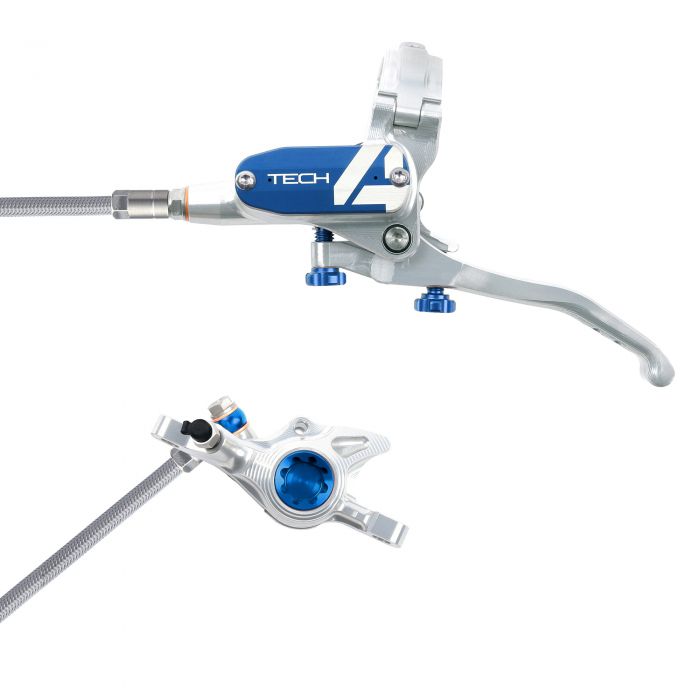 Hope Technology Tech 4 X2 Hydraulic Disc Brake - Silver / BlueFront Right HandBraided