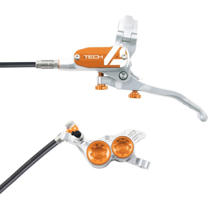 Tweeks Cycles Hope Technology Tech 4 V4 Hydraulic Disc Brake - Silver / OrangeFront Right HandStandard Black | Clearance section. 365 day returns, 0% finance & FREE delivery over £50