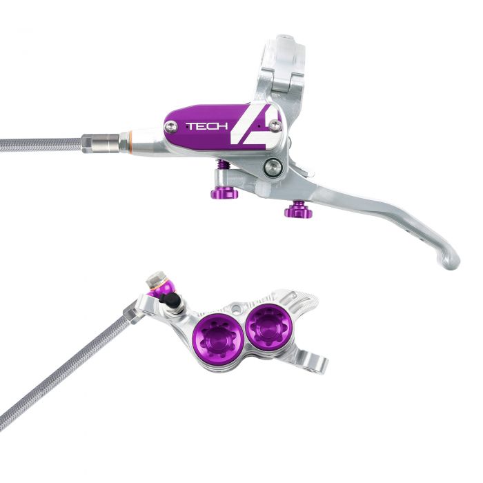 Hope Technology Tech 4 V4 Hydraulic Disc Brake - Silver / PurpleFront Right HandBraided