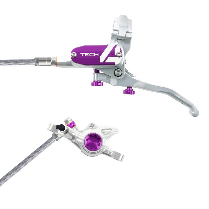 Hope Technology Tech 4 X2 Hydraulic Disc Brake - Silver / PurpleFront Right HandBraided