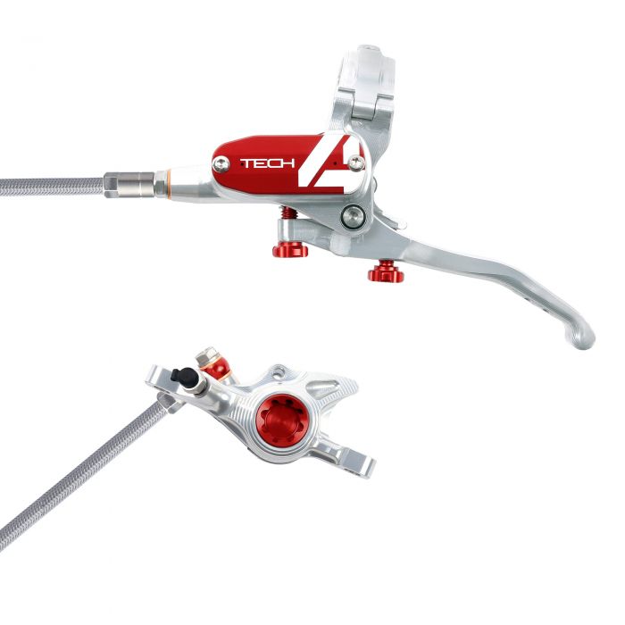Hope Technology Tech 4 X2 Hydraulic Disc Brake - Silver / RedRear Left HandBraided