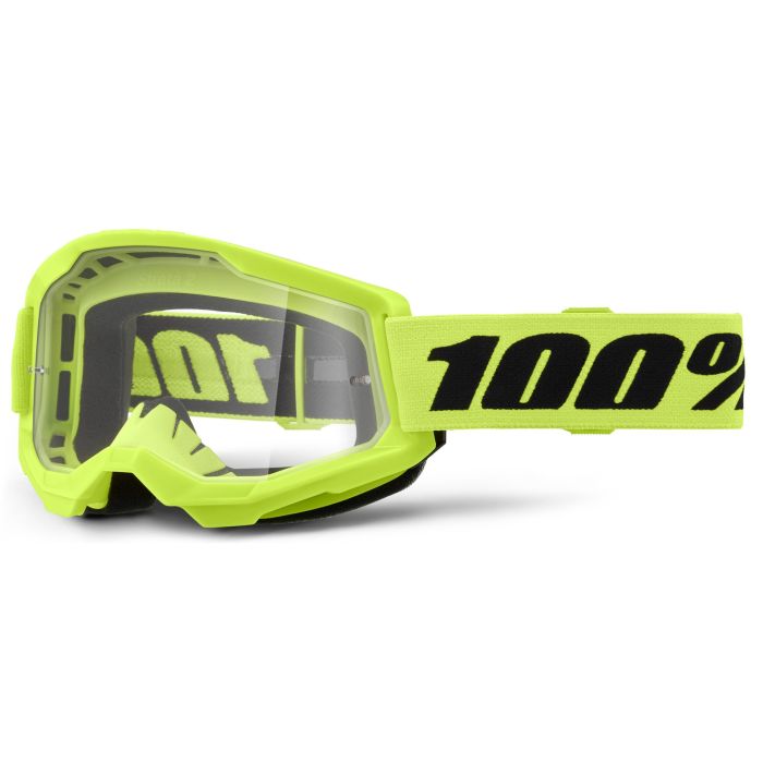 Tweeks Cycles 100% Strata 2 Junior Goggles - Neon Yellow / Clear Lens | Clearance section. 365 day returns, 0% finance & FREE delivery over £50