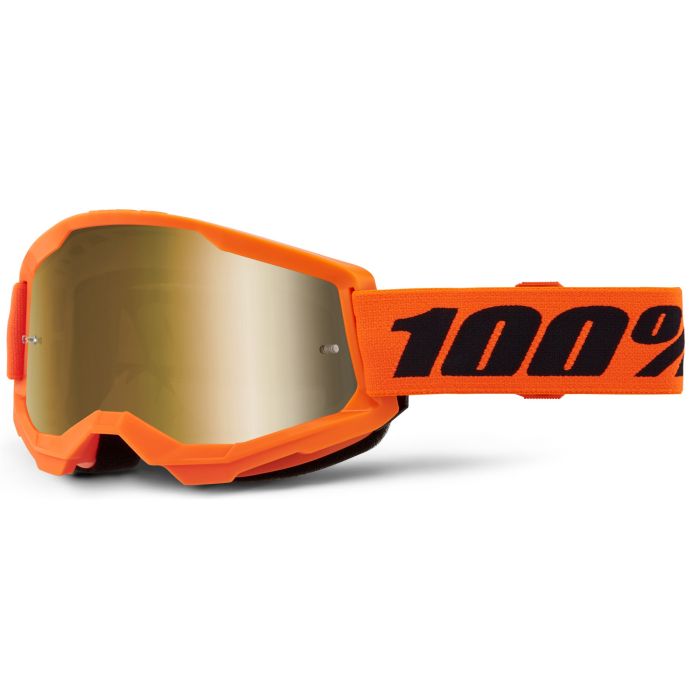 Tweeks Cycles 100% Strata 2 Junior Goggles - Neon Orange / Mirror True Gold Lens | Clearance section. 365 day returns, 0% finance & FREE delivery over £50