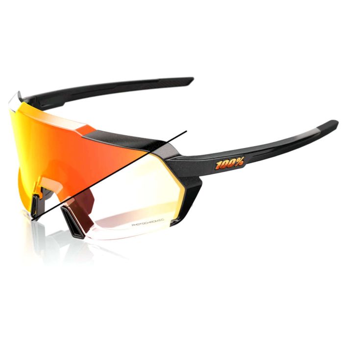 Tweeks Cycles 100% Korbin Sunglasses - Gloss Metallic Black Orange Flash Mirror Photochromic Lens | Clearance section. 365 day returns, 0% finance & FREE delivery over £50