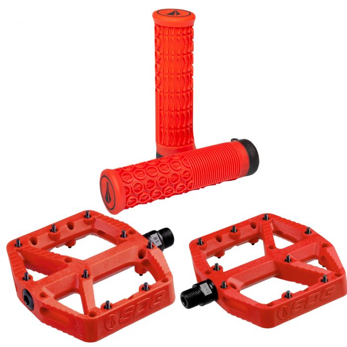 Image of SDG Comp Pedals & Thrice Grips - Red 31mm