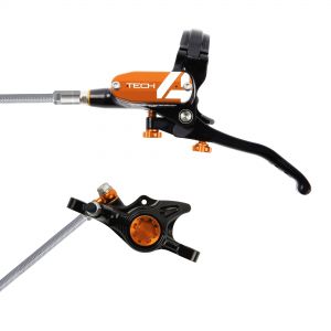 Hope Technology Tech 4 X2 Flat Mount Hydraulic Disc Brake - Black / OrangeRear Left HandBraided - HOPT4X2FCBL - Accessories The all-new Hope Tech 4 X2 Hydraulic Disc Brake is sku HOPT4X2FCBL