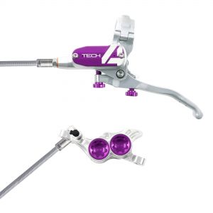 Hope Technology Tech 4 E4 Hydraulic Disc Brake - Silver / PurpleFront Right HandBraided