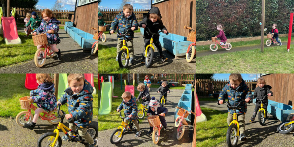 The kids from Manley and Mouldsworth Pre-School enjoying the bikes in the sun